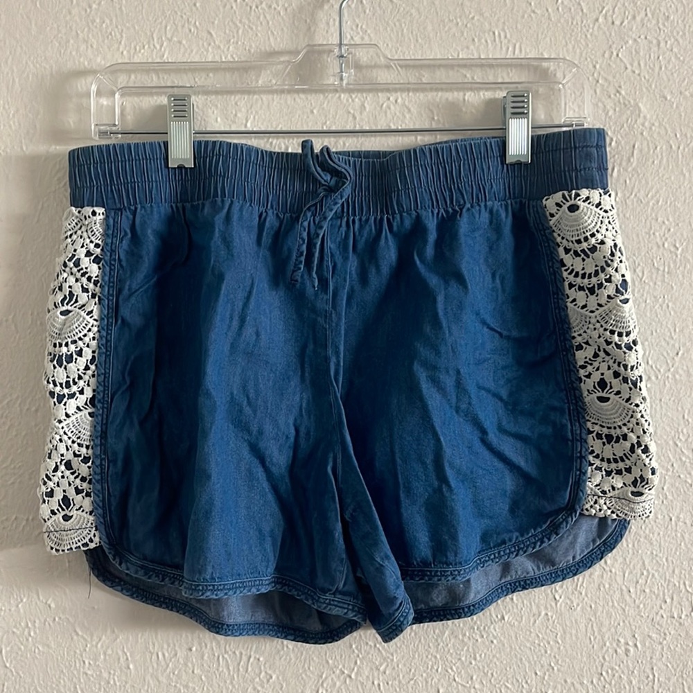 Blue shorts with white lace